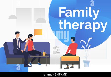 Paar reden über Probleme mit Psychologen Vektor Illustration. Beratung, Psychotherapie, Beratung. Familientherapie. Kann für Webseiten verwendet werden Stock Vektor