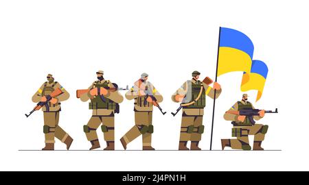 Ukrainische Soldaten in Ganzkörperrüstung spezielle gezwungen ukrainischen Verteidiger in militärische Kleidung Stock Vektor