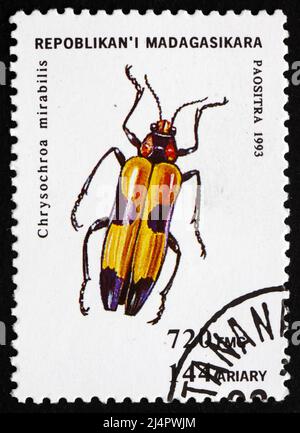 MALAGASY - UM 1994: Eine auf Madagaskar gedruckte Marke zeigt Chrysochroa Mirabilis, Insect, um 1994 Stockfoto