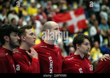 Malmoe, Schweden. 16. April 2022. Simon Hald (34) aus Dänemark beim Handballspiel zwischen Schweden und Dänemark in der Malmö Arena in Malmoe. (Foto: Gonzales Photo/Alamy Live News Stockfoto