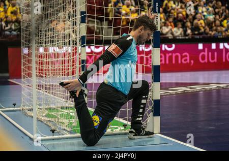 Malmoe, Schweden. 16. April 2022. Niklas Landin (1) aus Dänemark beim Handballspiel zwischen Schweden und Dänemark in der Malmö Arena in Malmoe. (Foto: Gonzales Photo/Alamy Live News Stockfoto