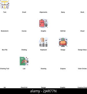 Kunst & Design, Zeichnung und Web-und Grafik-Design-Icons gesetzt. Flach gefüllt Outline Vektor Illustration. Stock Vektor