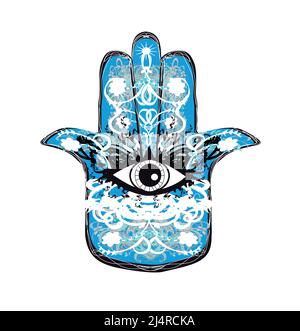 Hamsa, fatima Hand, dekorative Illustration auf weißem Hintergrund Stock Vektor