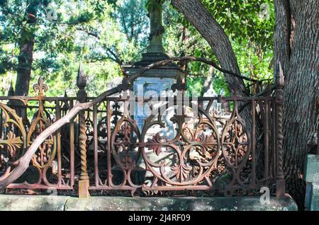 Detail eines alten rostigen Eisenzauens auf dem vernachlässigten Toowong Friedhof in der Nähe von Brisbane Queenland Australia 8 23 2015 Stockfoto