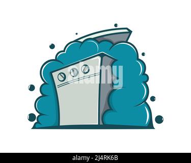 Waschmaschinensymbolisierung mit Waschmaschine kombiniert mit Bubbles Vector Stock Vektor