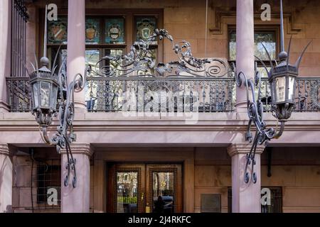 The Players, ein privater sozialer Club, der vom Shakespeare-Schauspieler Edwin Booth aus dem 19.. Jahrhundert, Gramercy Park, New York, NY, USA, gegründet wurde. Stockfoto
