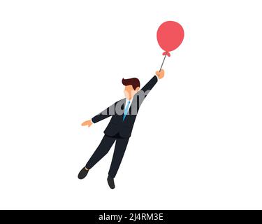 Geschäftsmann hängen mit einem Ballon und fliegende Illustration Vektor Stock Vektor