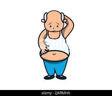 Fat man Blick auf seinen Bauch Illustration Vektor Stock Vektor