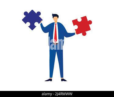 Geschäftsmann Holding Puzzles Illustration als Symbolisierung der Lösung von Problem oder Lösung gefunden Vektor Stock Vektor