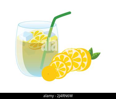 Glas Limonade mit Eiswürfeln Vektor Stock Vektor