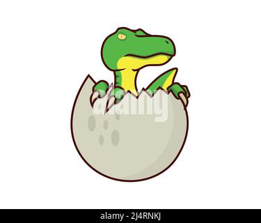 T-Rex Baby taucht auf und schlüpft aus dem Ei Illustration Vector Stock Vektor