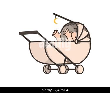 Niedliche und verspielte Baby auf Kinderwagen Illustration Vektor Stock Vektor