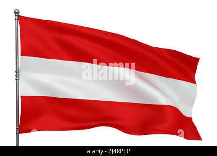 Wehende österreichische Flagge isoliert auf weißem Hintergrund Stockfoto