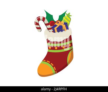 Detaillierte Weihnachten Sock Enthalten Geschenke Illustration Vektor Stock Vektor