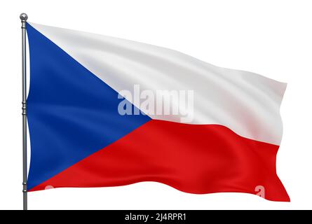 Winkende tschechische Flagge isoliert auf weißem Hintergrund Stockfoto