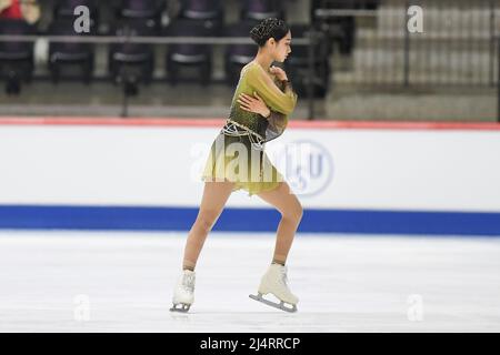 Seoyeong WI (Kor), während des Freilaufens der Frauen, bei den ISU-Junioren-Eiskunstlauf-Weltmeisterschaften 2022, in der Tondiraba Ice Hall, am 17. April 2022 in Tallinn, Estland. Quelle: Raniero Corbelletti/AFLO/Alamy Live News Stockfoto