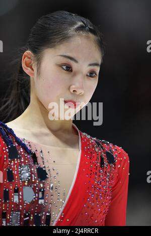 Rion SUMIYOSHI (JPN), während des Freilaufens der Frauen, bei den ISU-Junioren-Eiskunstlauf-Weltmeisterschaften 2022, in der Tondiraba Ice Hall, am 17. April 2022 in Tallinn, Estland. Quelle: Raniero Corbelletti/AFLO/Alamy Live News Stockfoto