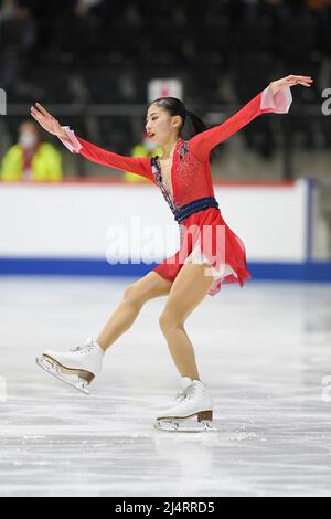 Rion SUMIYOSHI (JPN), während des Freilaufens der Frauen, bei den ISU-Junioren-Eiskunstlauf-Weltmeisterschaften 2022, in der Tondiraba Ice Hall, am 17. April 2022 in Tallinn, Estland. Quelle: Raniero Corbelletti/AFLO/Alamy Live News Stockfoto