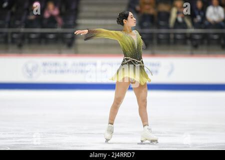 Seoyeong WI (Kor), während des Freilaufens der Frauen, bei den ISU-Junioren-Eiskunstlauf-Weltmeisterschaften 2022, in der Tondiraba Ice Hall, am 17. April 2022 in Tallinn, Estland. Quelle: Raniero Corbelletti/AFLO/Alamy Live News Stockfoto