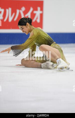 Seoyeong WI (Kor), während des Freilaufens der Frauen, bei den ISU-Junioren-Eiskunstlauf-Weltmeisterschaften 2022, in der Tondiraba Ice Hall, am 17. April 2022 in Tallinn, Estland. Quelle: Raniero Corbelletti/AFLO/Alamy Live News Stockfoto