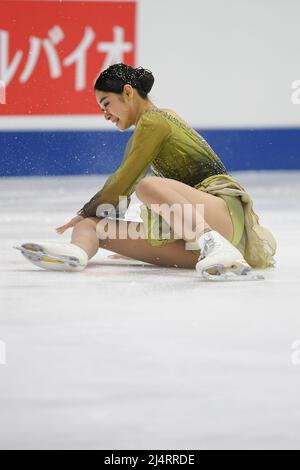 Seoyeong WI (Kor), während des Freilaufens der Frauen, bei den ISU-Junioren-Eiskunstlauf-Weltmeisterschaften 2022, in der Tondiraba Ice Hall, am 17. April 2022 in Tallinn, Estland. Quelle: Raniero Corbelletti/AFLO/Alamy Live News Stockfoto