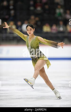 Seoyeong WI (Kor), während des Freilaufens der Frauen, bei den ISU-Junioren-Eiskunstlauf-Weltmeisterschaften 2022, in der Tondiraba Ice Hall, am 17. April 2022 in Tallinn, Estland. Quelle: Raniero Corbelletti/AFLO/Alamy Live News Stockfoto