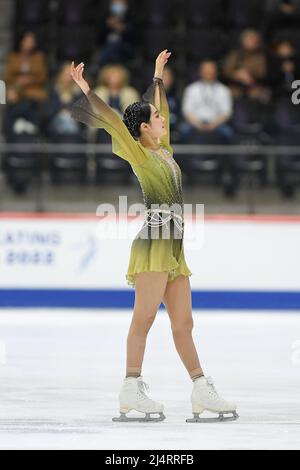 Seoyeong WI (Kor), während des Freilaufens der Frauen, bei den ISU-Junioren-Eiskunstlauf-Weltmeisterschaften 2022, in der Tondiraba Ice Hall, am 17. April 2022 in Tallinn, Estland. Quelle: Raniero Corbelletti/AFLO/Alamy Live News Stockfoto