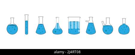 Set aus Symbolen für Kolben, Labor, Chemie. Vektorgrafik. Stock Vektor