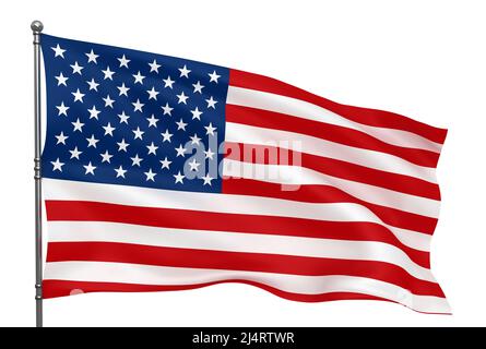 Wehenden amerikanischen Flagge isoliert auf weißem Hintergrund Stockfoto