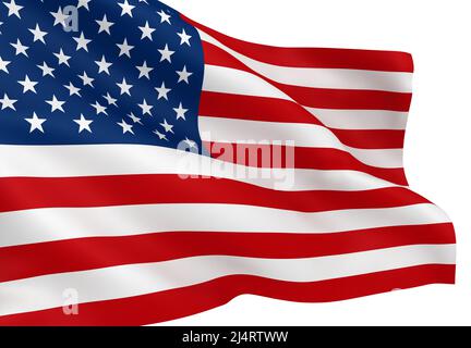 Wehenden amerikanischen Flagge isoliert auf weißem Hintergrund Stockfoto