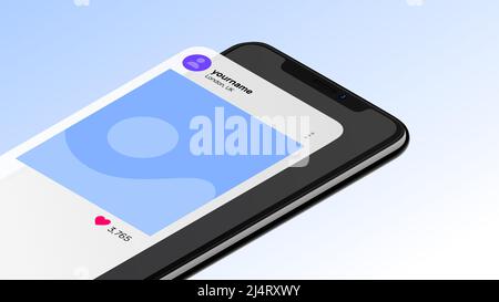 Mockup Des Smartphone-Bildschirms. Soziale Medien mit Benutzernamen und „Gefällt mir“-Angaben. Vektorgrafik Stock Vektor