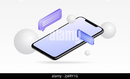 Weißes Smartphone-Mockup mit Sprechblasen. Vektorgrafik Stock Vektor