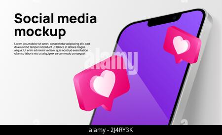 Mockup Für Soziale Medien. „Gefällt mir“-Angaben und Smartphone-Bildschirm. Vektorgrafik Stock Vektor