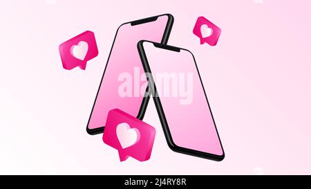 Gefällt mir und zwei Smartphones. Bildschirm-Mockup. . Vektorgrafik Stock Vektor