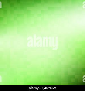 Einfacher abstrakter grüner Hintergrund mit verlaufenen Maschen, die durch Quadrate strukturiert sind. Grafikmuster Stockfoto