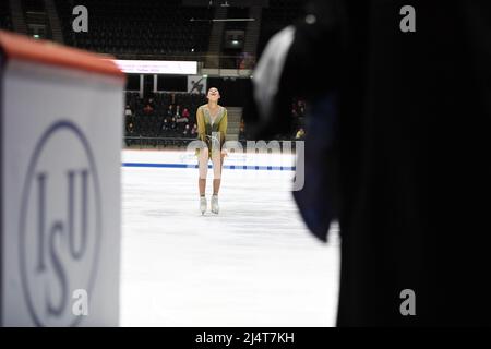 Seoyeong WI (Kor), während des Freilaufens der Frauen, bei den ISU-Junioren-Eiskunstlauf-Weltmeisterschaften 2022, in der Tondiraba Ice Hall, am 17. April 2022 in Tallinn, Estland. Quelle: Raniero Corbelletti/AFLO/Alamy Live News Stockfoto