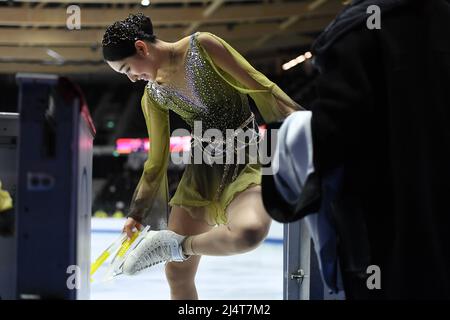 Seoyeong WI (Kor), während des Freilaufens der Frauen, bei den ISU-Junioren-Eiskunstlauf-Weltmeisterschaften 2022, in der Tondiraba Ice Hall, am 17. April 2022 in Tallinn, Estland. Quelle: Raniero Corbelletti/AFLO/Alamy Live News Stockfoto