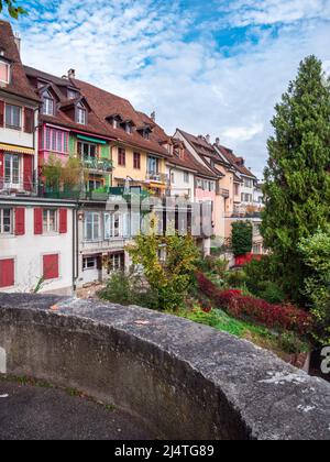 Delemont, Schweiz - 19. Oktober 2021: Delemont ist die Hauptstadt des schweizer Kantons Jura Stockfoto