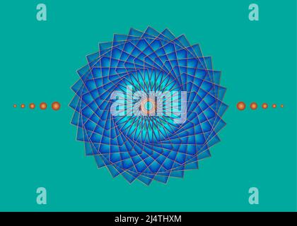 Heilige Geometrie Mandala, blaue Blume Gold meditative Kreis-Ikone, geometrisches Logo Design, mystische religiöse Rad, indische Chakra Konzept, Vektor-Zeichen Stock Vektor
