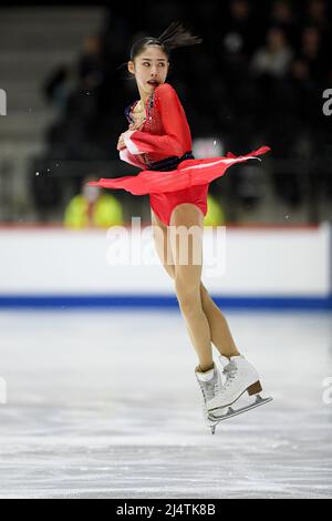 Rion SUMIYOSHI (JPN), während des Freilaufens der Frauen, bei den ISU-Junioren-Eiskunstlauf-Weltmeisterschaften 2022, in der Tondiraba Ice Hall, am 17. April 2022 in Tallinn, Estland. Quelle: Raniero Corbelletti/AFLO/Alamy Live News Stockfoto