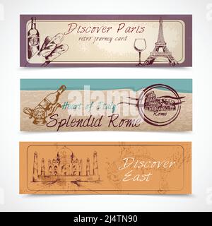 Weltdenkmal entdecken paris Ost im Herzen Italiens Splendid rome Banner setzen isolierte Vektorgrafik Stock Vektor