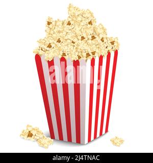 Realistisches Popcorn in Papierkarton Fast Food isoliert auf weiß Vektordarstellung im Hintergrund Stock Vektor