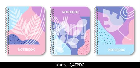 Abstrakte Hintergrund Cover Design-Set. Karten- und Notebook-Stil. Medienbanner-Vorlage mit floralen und geometrischen Elementen für Post, Verkauf, Promotion. Moderne Formen, Linienkunst und Zweige für Web und App Stock Vektor