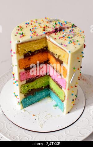 Bunte Geburtstagskuche. regenbogenkuchen Stockfoto