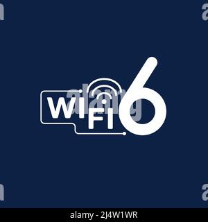 Vektorsymbole für das WiFi 6-Logo. WI-FI 6, die nächste Generation drahtloser Hochgeschwindigkeitsnetzwerkkommunikation. Schnellste Telekommunikation Internet Co Stockfoto