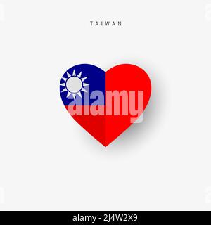 Herzförmige Flagge Taiwans. Origami Papier geschnitten taiwanesischen nationalen Banner. 3D Vektorgrafik isoliert auf Weiß mit weichem Schatten. Stock Vektor