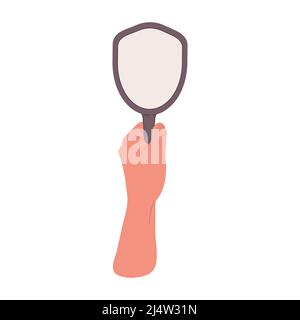 Männliche Hand hält Spiegel.flache Vektor-Cartoon-Illustration. Stock Vektor