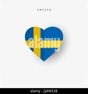 Schweden herzförmige Flagge. Origami Papier geschnitten schwedischen nationalen Banner. 3D Vektorgrafik isoliert auf Weiß mit weichem Schatten. Stock Vektor