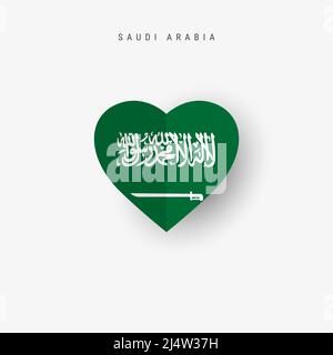 Saudi-Arabien herzförmige Flagge. Origami-Papier geschnitten Saudi-arabischen nationalen Banner. 3D Vektorgrafik isoliert auf Weiß mit weichem Schatten. Stock Vektor