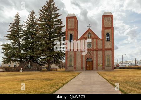 Historische Pfarrkirche unserer Lieben Frau von Guadalupe in Conejos, Colorado Stockfoto